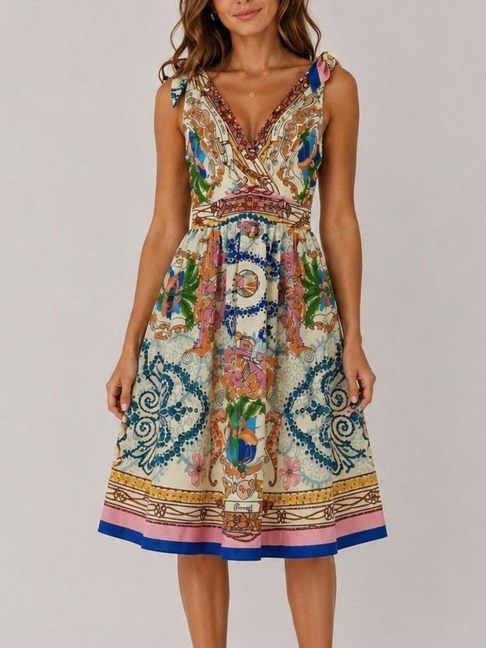 COLLETTE DINNIGAN Anthropologie Tied Acionna Tropical Print Satin Silk Dress 4